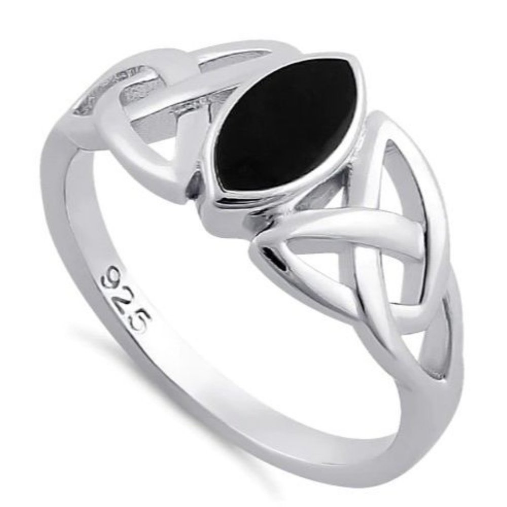 925 STERLING SILVER Celtic Synthetic Onyx Marquise Shape Bezel Set - Picture 13 of 16